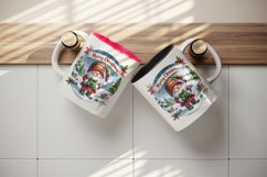 Watercolor cute gnome holding gift box snowy Merry Christmas quote print 20 oz tumbler skinny mug wrap clipart t-shirt sublimation printable design