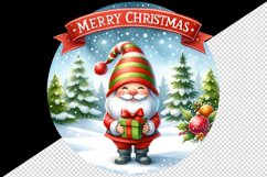 Watercolor cute gnome holding gift box snowy Merry Christmas quote print 20 oz tumbler skinny mug wrap clipart t-shirt sublimation printable design