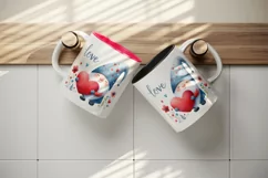 Watercolor cute gnome holding red heart flowers Love quote Valentine Day print tumbler skinny mug wrap clipart t-shirt sublimation printable design