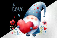 Watercolor cute gnome holding red heart flowers Love quote Valentine Day print tumbler skinny mug wrap clipart t-shirt sublimation printable design