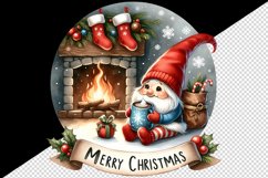 Watercolor cute gnome hot cocoa fireplace Merry Christmas quote print 20 oz tumbler skinny mug wrap clipart t-shirt sublimation printable design