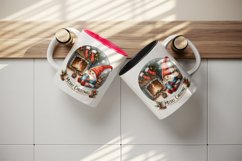 Watercolor cute gnome hot cocoa fireplace Merry Christmas quote print 20 oz tumbler skinny mug wrap clipart t-shirt sublimation printable design