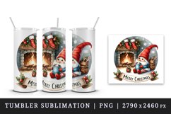 Watercolor cute gnome hot cocoa fireplace Merry Christmas quote print 20 oz tumbler skinny mug wrap clipart t-shirt sublimation printable design