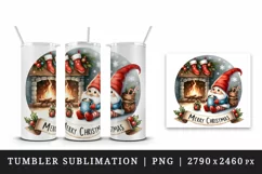 Watercolor cute gnome hot cocoa fireplace Merry Christmas quote print 20 oz tumbler skinny mug wrap clipart t-shirt sublimation printable design