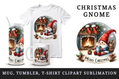 Watercolor cute gnome hot cocoa fireplace Merry Christmas quote print 20 oz tumbler skinny mug wrap clipart t-shirt sublimation printable design