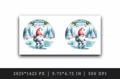Watercolor cute gnome ice skating on frozen pond Merry Christmas quote print 20oz tumbler skinny mug wrap clipart t-shirt sublimation printable design