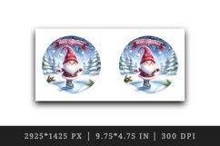 Watercolor cute gnome ice skating on frozen pond Merry Christmas quote print 20oz tumbler skinny mug wrap clipart t-shirt sublimation printable design