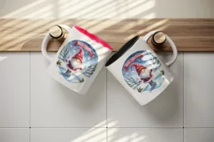 Watercolor cute gnome ice skating on frozen pond Merry Christmas quote print 20oz tumbler skinny mug wrap clipart t-shirt sublimation printable design