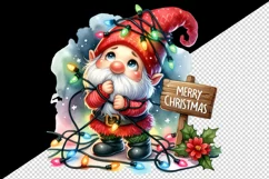 Watercolor cute gnome lights Merry Christmas quote New Year winter print 20 oz tumbler skinny mug wrap clipart t-shirt sublimation printable design