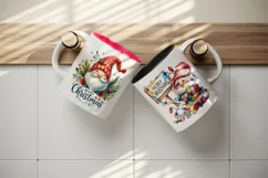 Watercolor cute gnome lights Merry Christmas quote New Year winter print 20 oz tumbler skinny mug wrap clipart t-shirt sublimation printable design