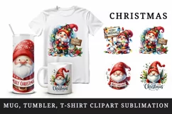 Watercolor cute gnome lights Merry Christmas quote New Year winter print 20 oz tumbler skinny mug wrap clipart t-shirt sublimation printable design