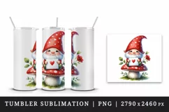 Watercolor cute gnome mushroom heart love Valentine Day card print 20 oz tumbler skinny mug wrap clipart t-shirt sublimation printable design