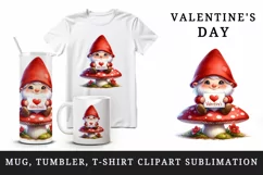 Watercolor cute gnome mushroom heart love Valentine Day card print 20 oz tumbler skinny mug wrap clipart t-shirt sublimation printable design
