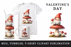 Watercolor cute gnome mushroom heart love Valentine Day card print 20 oz tumbler skinny mug wrap clipart t-shirt sublimation printable design