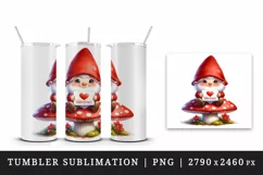 Watercolor cute gnome mushroom heart love Valentine Day card print 20 oz tumbler skinny mug wrap clipart t-shirt sublimation printable design