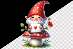 Watercolor cute gnome mushroom heart love Valentine Day card print 20 oz tumbler skinny mug wrap clipart t-shirt sublimation printable design