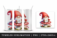 Watercolor cute gnome mushroom heart love Valentine Day card print 20 oz tumbler skinny mug wrap clipart t-shirt sublimation printable design