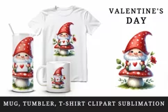 Watercolor cute gnome mushroom heart love Valentine Day card print 20 oz tumbler skinny mug wrap clipart t-shirt sublimation printable design