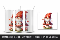 Watercolor cute gnome mushroom heart love Valentine Day card print 20 oz tumbler skinny mug wrap clipart t-shirt sublimation printable design