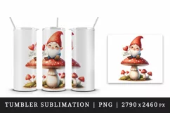 Watercolor cute gnome mushroom heart love Valentine Day card print 20 oz tumbler skinny mug wrap clipart t-shirt sublimation printable design