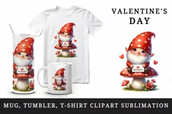 Watercolor cute gnome mushroom heart love Valentine Day card print 20 oz tumbler skinny mug wrap clipart t-shirt sublimation printable design