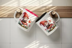 Watercolor cute gnome mushroom heart love Valentine Day card print 20 oz tumbler skinny mug wrap clipart t-shirt sublimation printable design