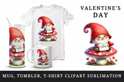 Watercolor cute gnome mushroom heart love Valentine Day card print 20 oz tumbler skinny mug wrap clipart t-shirt sublimation printable design