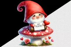 Watercolor cute gnome mushroom heart love Valentine Day card print 20 oz tumbler skinny mug wrap clipart t-shirt sublimation printable design
