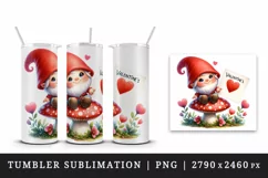 Watercolor cute gnome mushroom heart love Valentine Day card print 20 oz tumbler skinny mug wrap clipart t-shirt sublimation printable design