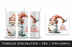 Watercolor cute gnome red hat baubles Merry Christmas greeting quote print 20 oz tumbler skinny mug wrap clipart t-shirt sublimation printable design