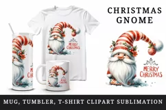 Watercolor cute gnome red hat baubles Merry Christmas greeting quote print 20 oz tumbler skinny mug wrap clipart t-shirt sublimation printable design