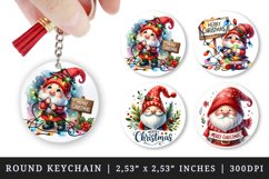 Watercolor cute gnome red hat twinkling lights Merry Christmas quote New Year winter print round keychain keychains sublimation design