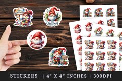 Watercolor cute gnome red hat twinkling lights Merry Christmas quote New Year winter print sticker sheet stickers printable sublimation design png