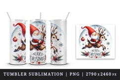 Watercolor cute gnome reindeer Merry Christmas quote New Year winter print 20 oz tumbler skinny mug wrap clipart t-shirt sublimation printable design