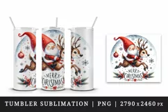 Watercolor cute gnome reindeer Merry Christmas quote New Year winter print 20 oz tumbler skinny mug wrap clipart t-shirt sublimation printable design