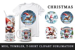 Watercolor cute gnome reindeer Merry Christmas quote New Year winter print 20 oz tumbler skinny mug wrap clipart t-shirt sublimation printable design