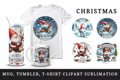 Watercolor cute gnome reindeer Merry Christmas quote New Year winter print 20 oz tumbler skinny mug wrap clipart t-shirt sublimation printable design