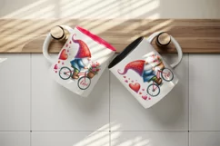 Watercolor cute gnome riding bicycle hearts Love quote Valentine Day print 20 oz tumbler skinny mug wrap clipart t-shirt sublimation printable design