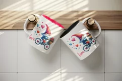 Watercolor cute gnome riding bicycle hearts Love quote Valentine Day print 20 oz tumbler skinny mug wrap clipart t-shirt sublimation printable design