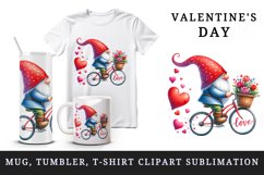 Watercolor cute gnome riding bicycle hearts Love quote Valentine Day print 20 oz tumbler skinny mug wrap clipart t-shirt sublimation printable design