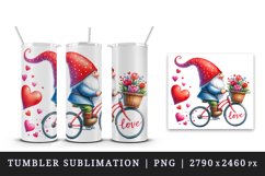 Watercolor cute gnome riding bicycle hearts Love quote Valentine Day print 20 oz tumbler skinny mug wrap clipart t-shirt sublimation printable design