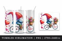 Watercolor cute gnome riding bicycle hearts Love quote Valentine Day print 20 oz tumbler skinny mug wrap clipart t-shirt sublimation printable design