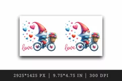 Watercolor cute gnome riding bicycle hearts Love quote Valentine Day print 20 oz tumbler skinny mug wrap clipart t-shirt sublimation printable design