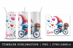 Watercolor cute gnome riding bicycle hearts Love quote Valentine Day print 20 oz tumbler skinny mug wrap clipart t-shirt sublimation printable design