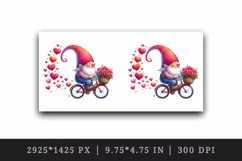 Watercolor cute gnome riding bicycle hearts Love Valentine Day print 20 oz tumbler skinny mug wrap clipart t-shirt sublimation printable design