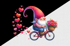 Watercolor cute gnome riding bicycle hearts Love Valentine Day print 20 oz tumbler skinny mug wrap clipart t-shirt sublimation printable design