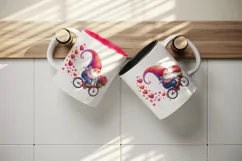 Watercolor cute gnome riding bicycle hearts Love Valentine Day print 20 oz tumbler skinny mug wrap clipart t-shirt sublimation printable design
