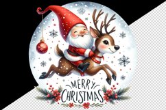 Watercolor cute gnome riding reindeer Merry Christmas quote print 20 oz tumbler skinny mug wrap clipart t-shirt sublimation printable design