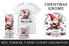 Watercolor cute gnome riding reindeer Merry Christmas quote print 20 oz tumbler skinny mug wrap clipart t-shirt sublimation printable design