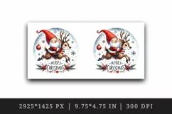 Watercolor cute gnome riding reindeer Merry Christmas quote print 20 oz tumbler skinny mug wrap clipart t-shirt sublimation printable design